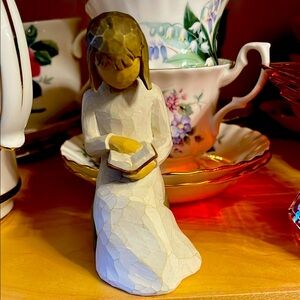 Handcrafted Figurine with Book - Cream and Brown Willow tree “Wisdom”